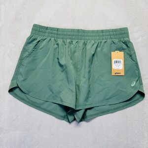 Asics Shorts Women Large 2 in 1 Short with Laser Cut Green 2.5" Inseam Lined NWT